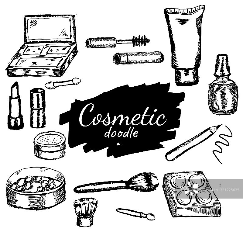美妆，护肤品，化妆品手绘涂鸦插图图片素材