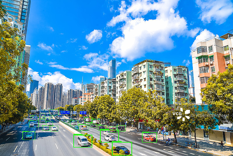 人工智能的学习。广州高峰时段的城市道路。图片素材