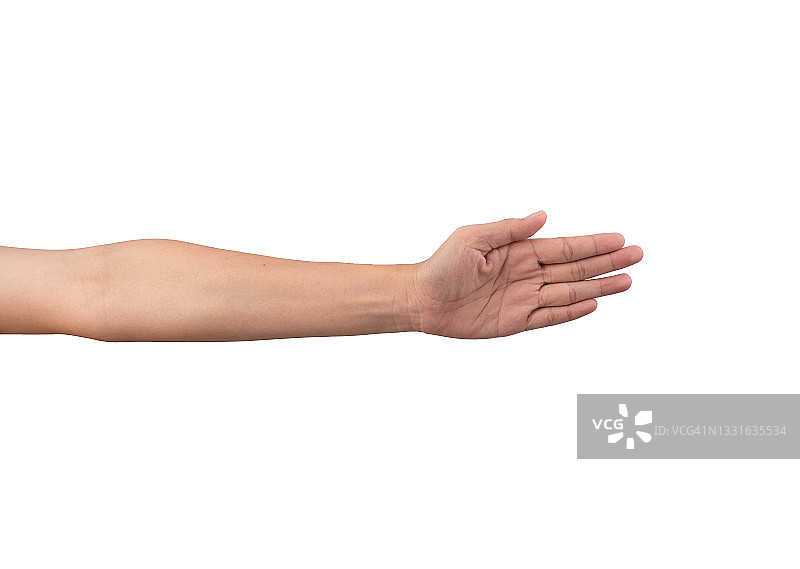 女子伸出手来握手孤立在一个白色的背景。女人的手准备握手。α图片素材