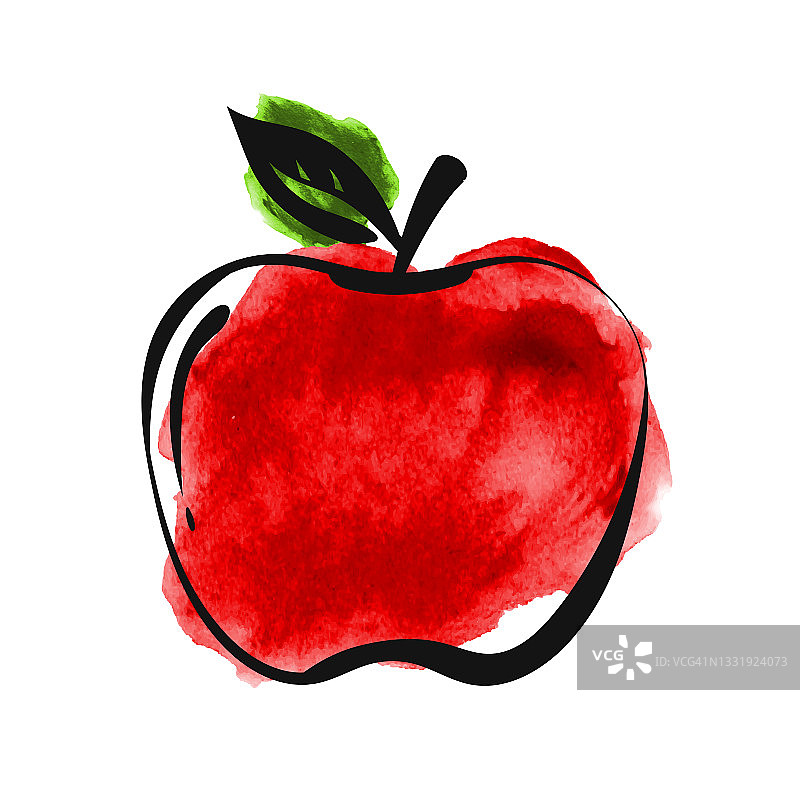 水彩苹果图标在白色的背景。向量图片素材