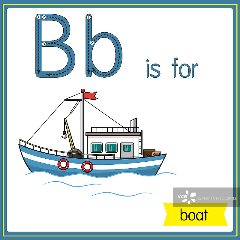 矢量插图学习字母为儿童与卡通形象。字母B代表船。图片素材