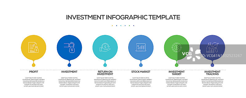 投资相关流程信息图表模板。过程时间图。带有线性图标的工作流布局图片素材
