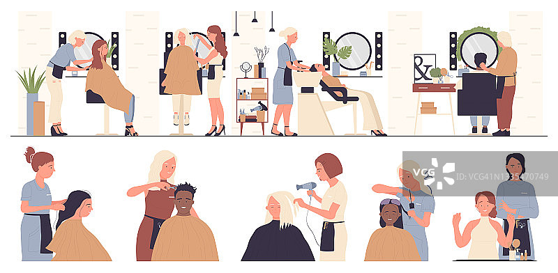 美发师在美容院与客户一起工作，理发，美发图片素材