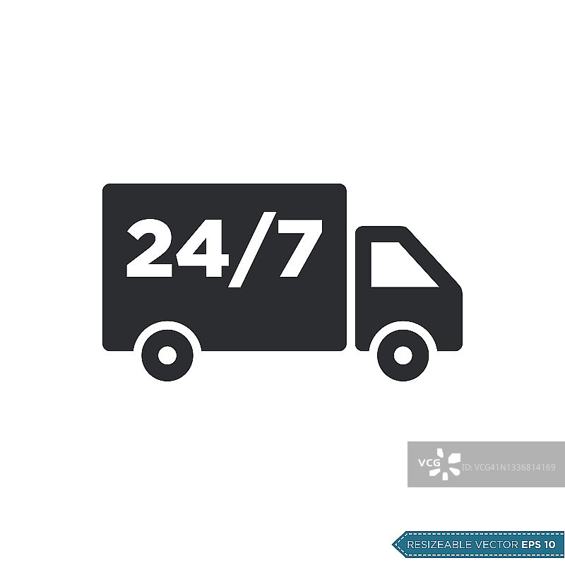24/7送货服务，物流卡车图标模板平面设计图片素材