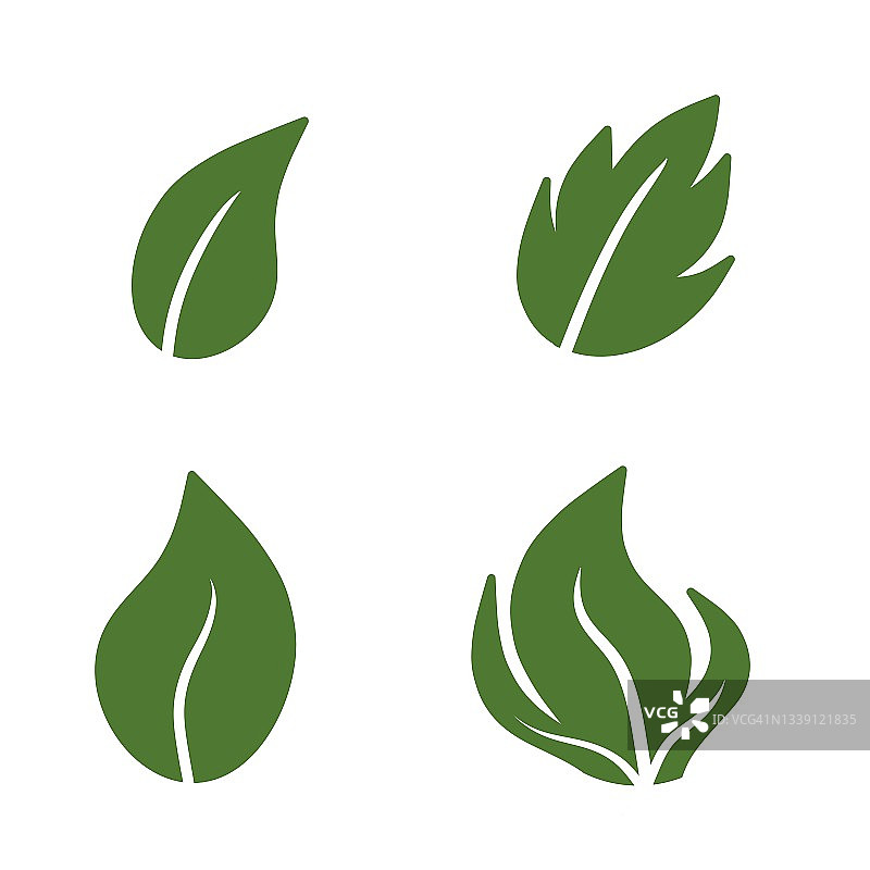 白色背景上的一组绿叶。生态，自然，标志灵感。用于网页设计的绿叶图标。图片素材