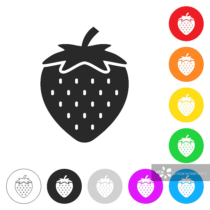 草莓。按钮上不同颜色的平面图标图片素材