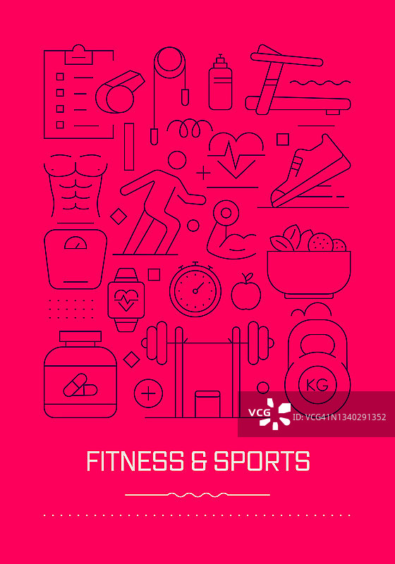 健身和运动相关的现代线条设计小册子，海报，传单，演示模板矢量插图图片素材