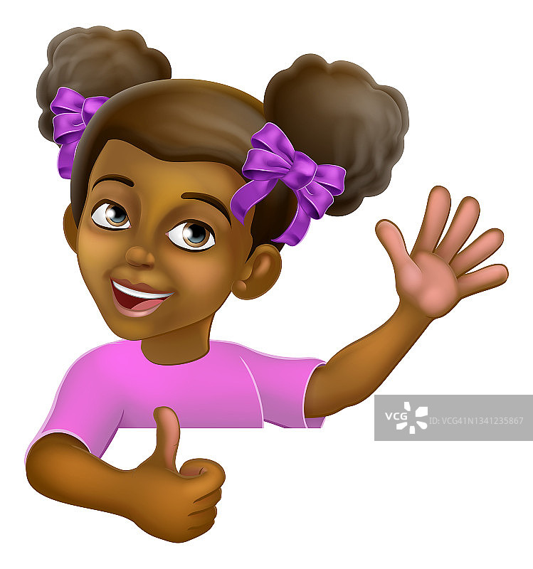 黑人女孩卡通儿童儿童竖起大拇指的标志图片素材