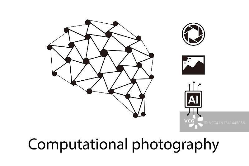 计算机摄影图标，人工智能大脑图片素材