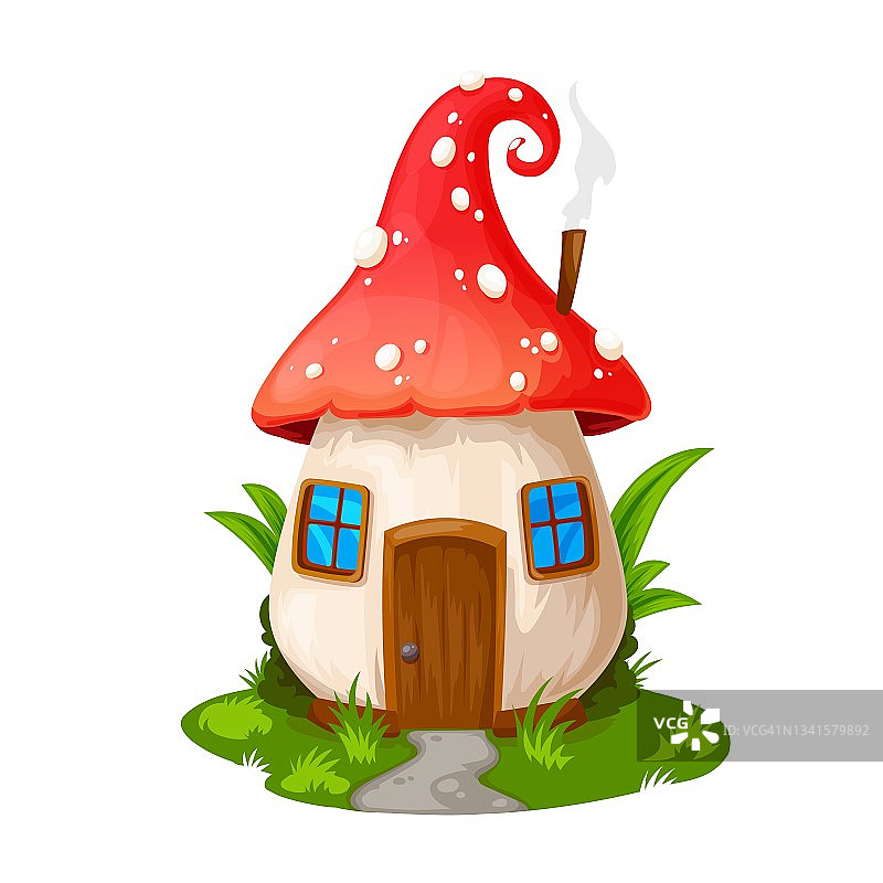 仙子蘑菇屋侏儒居住在绿色的田野图片素材