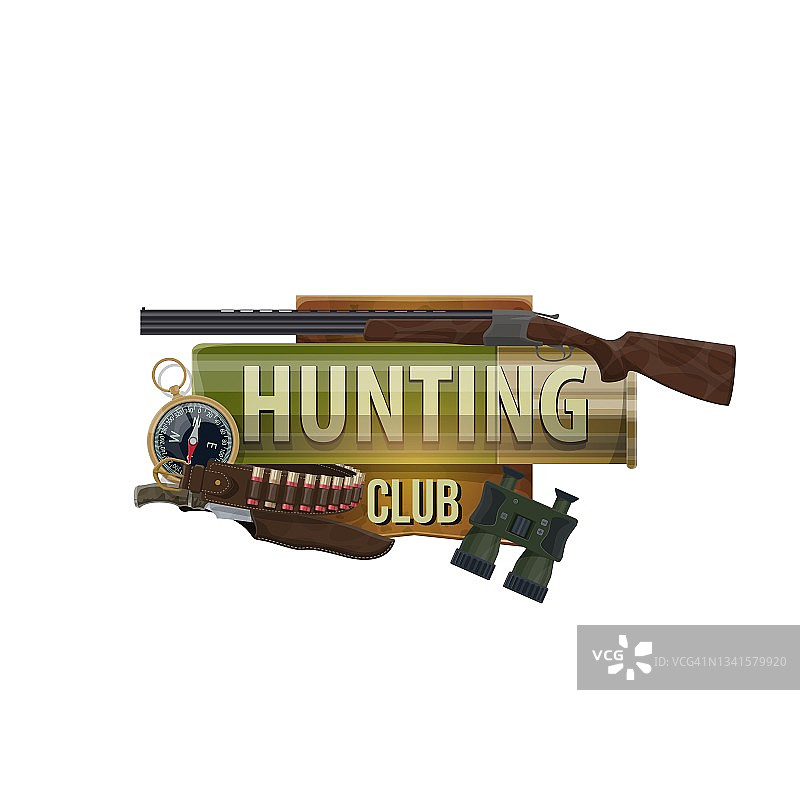 狩猎俱乐部，猎人步枪和装备图标图片素材
