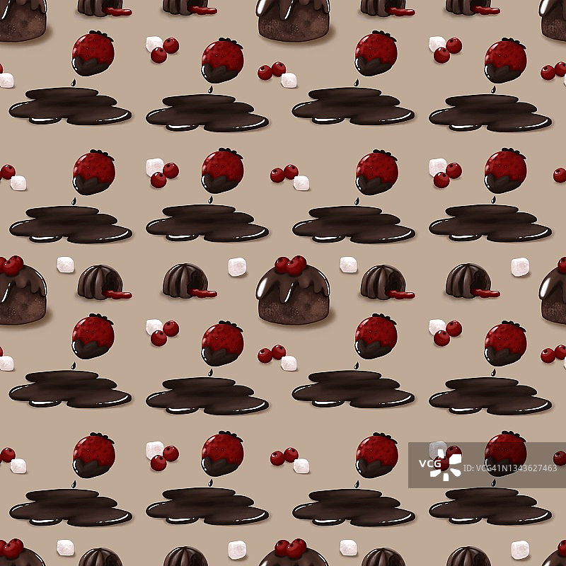 巧克力、糖果和草莓无缝图案图片素材