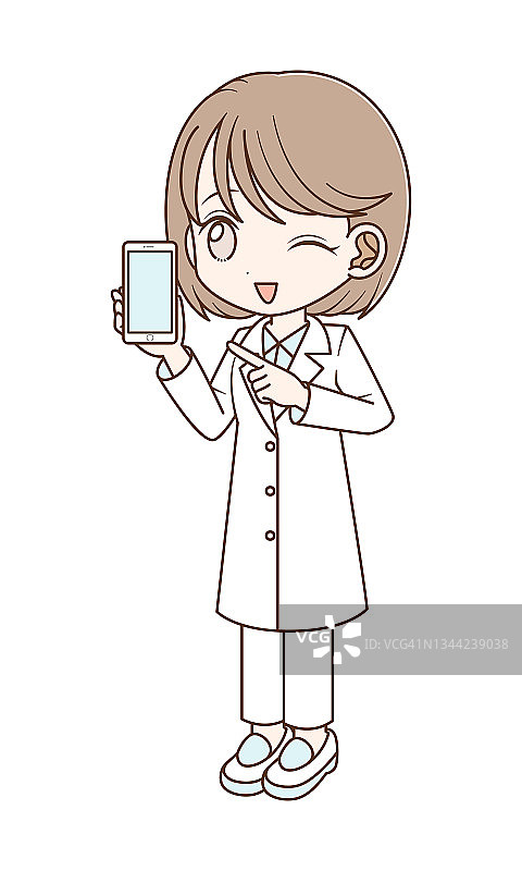 一个穿着白大褂拿着智能手机的女人图片素材