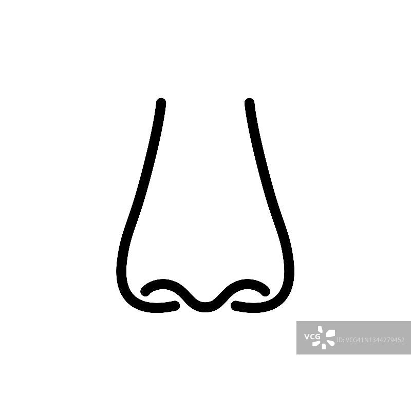 鼻子图标孤立在白色背景，简单的线图标气味符号矢量插图图片素材