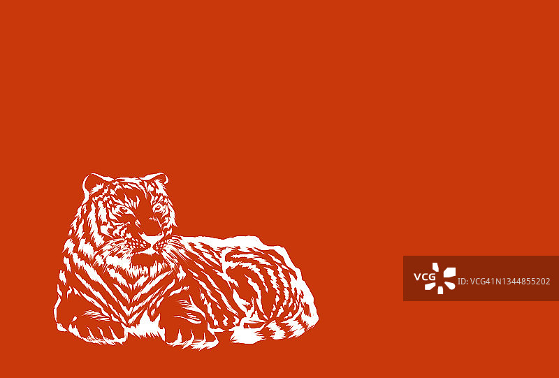红线画的老虎与红色的背景图片素材