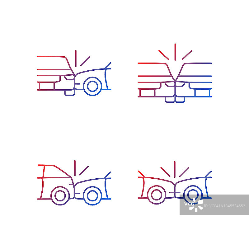 车辆碰撞梯度线性矢量图标设置图片素材