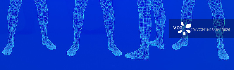 三维抽象的人类腿。集。Ware mesh from 3d app. Blue颜色图片素材