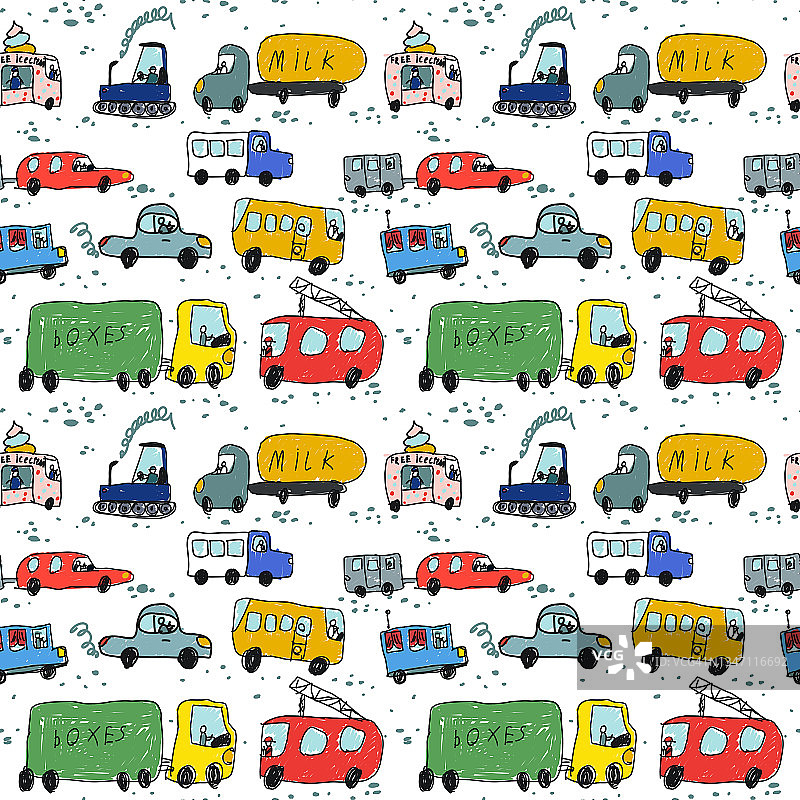 儿童画的不同的汽车，交通图纸在儿童的风格图片素材