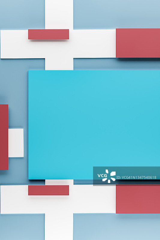 3d插图的背景与蓝色，红色和白色的平面，复制空间图片素材