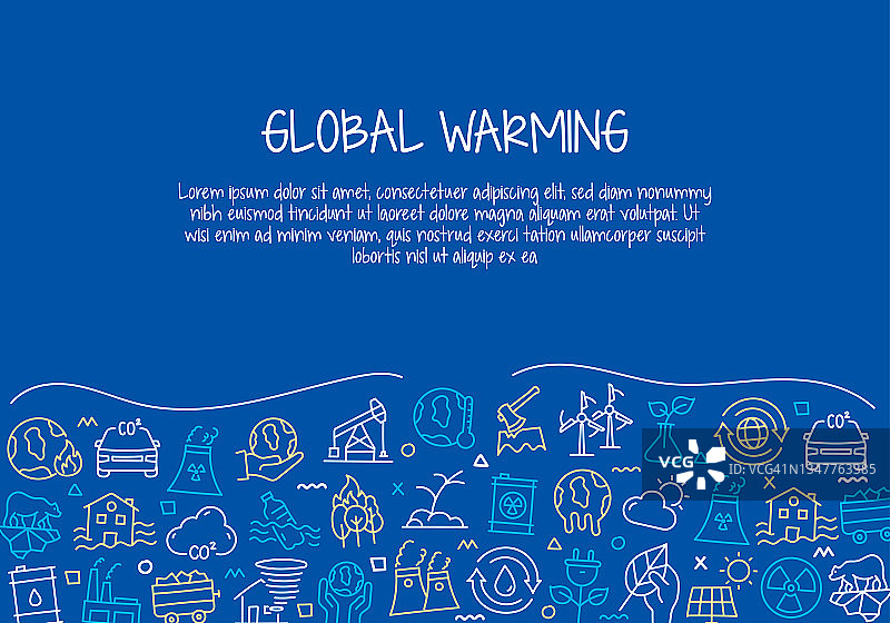 全球变暖相关的手绘旗帜设计矢量插图图片素材