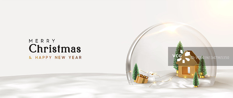 新年快乐，圣诞快乐。玻璃里面有雪花的球形玻璃器图片素材