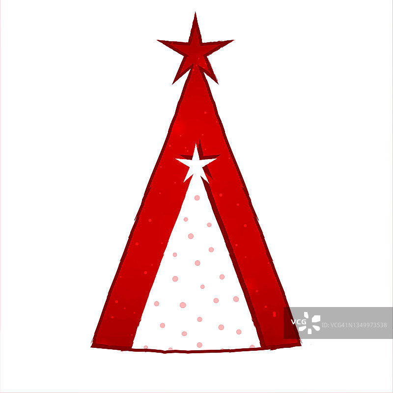 圣诞节向量水平背景切割出两棵重叠的树-一棵白色的三角形树和另一棵红色的闪闪发光的点图片素材