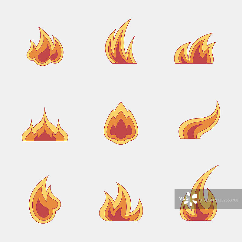 火焰和火焰矢量图标集合图片素材