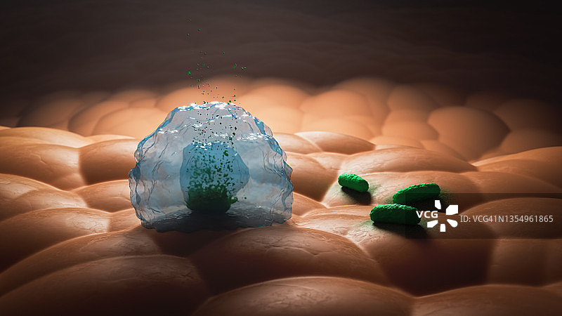 3D插图免疫系统蛋白与淋巴细胞，t细胞或癌细胞图片素材
