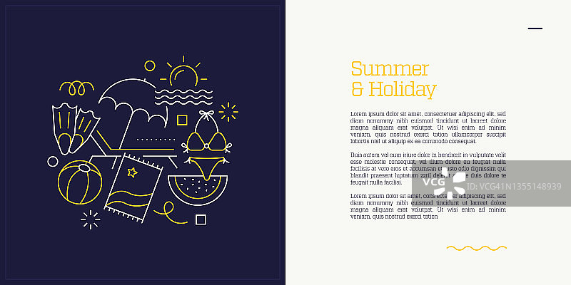 插图向量集夏季和假日概念。线条艺术风格的网页，横幅，海报，印刷等背景设计。矢量插图。图片素材
