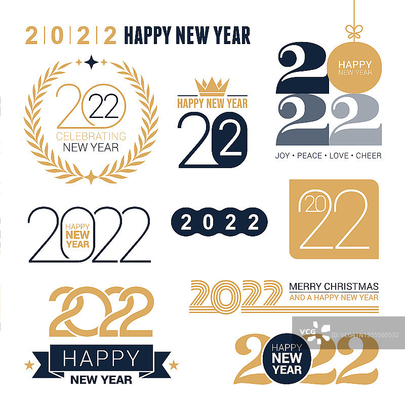 2022年新年快乐黄金和黑色概念大集合图片素材