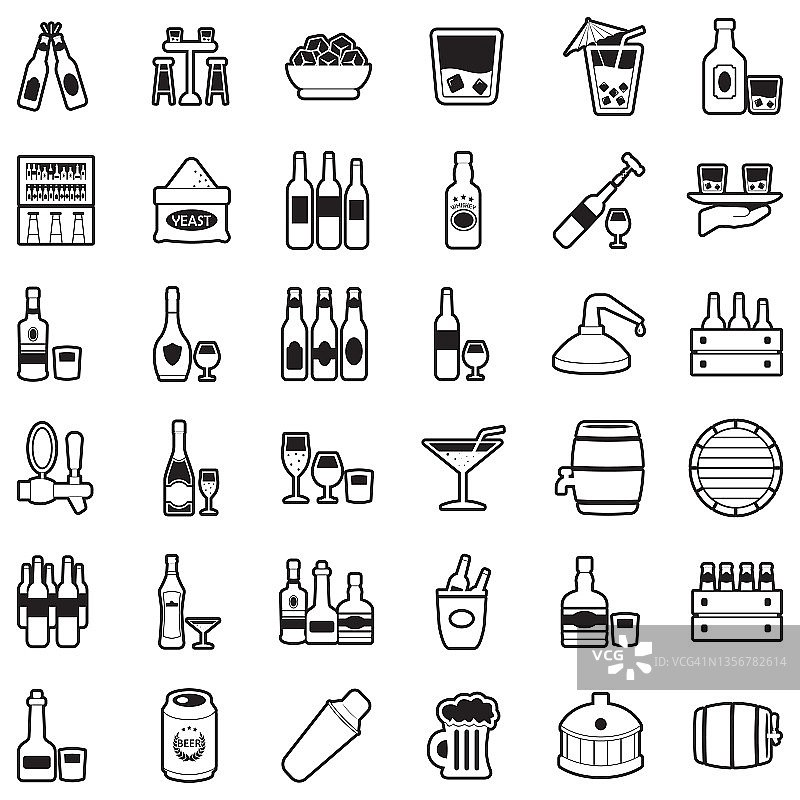 酒精饮料图标。线条与填充设计。矢量插图。图片素材