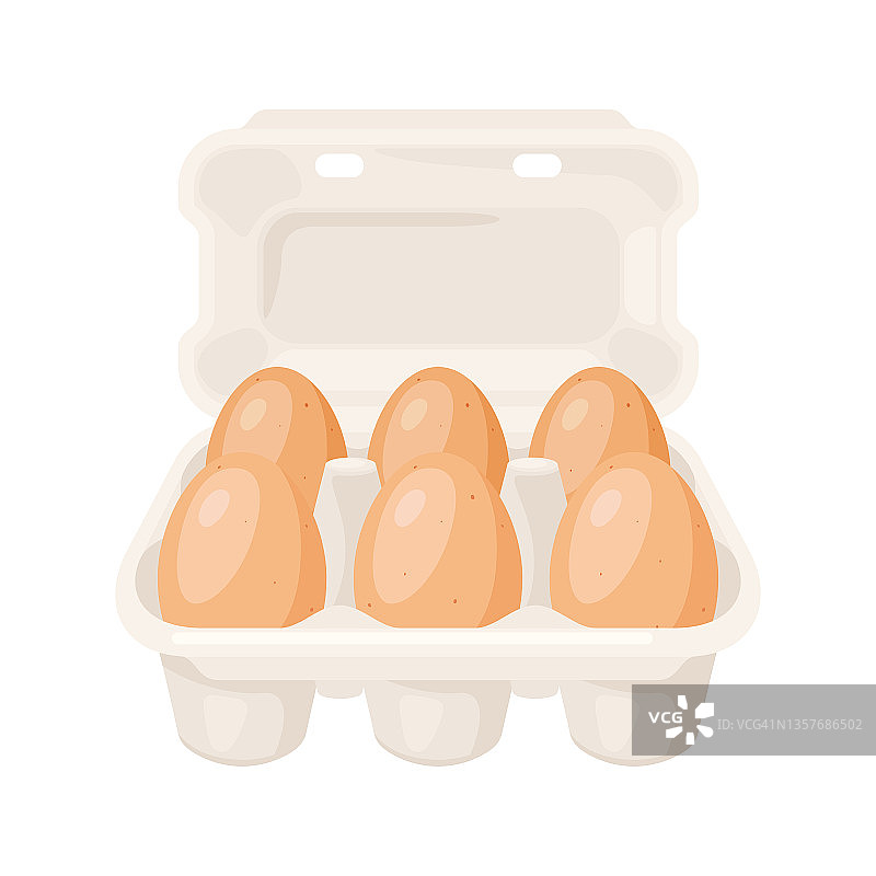 插图棕色的鸡蛋在纸箱包装。食品和农业行业的形象。图片素材
