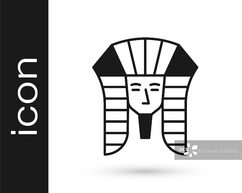 黑色埃及法老图标孤立在白色背景。向量图片素材