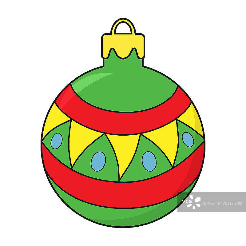圣诞球玩具。可爱的卡通圣诞球孤立在白色的背景。冬天的象征。圣诞或新年装饰元素，海报，教育卡片，横幅。平面风格的矢量。图片素材
