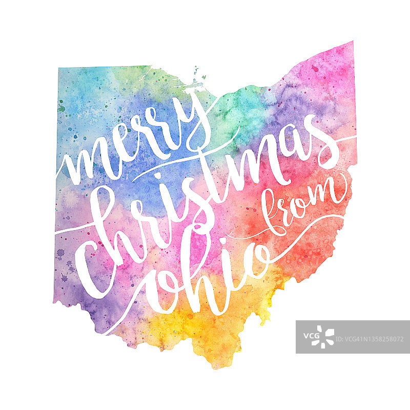 圣诞快乐来自俄亥俄栅格水彩地图插图图片素材