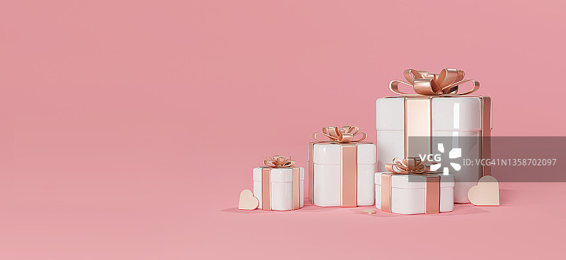 3d渲染的礼品盒在粉红色的背景与心的推广产品设计与地方文字情人节的概念图片素材