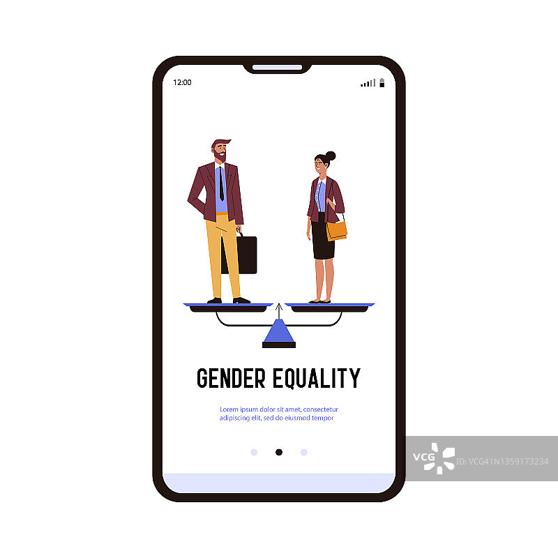 性别平等在职业和商业应用程序屏幕，平面矢量插图。图片素材