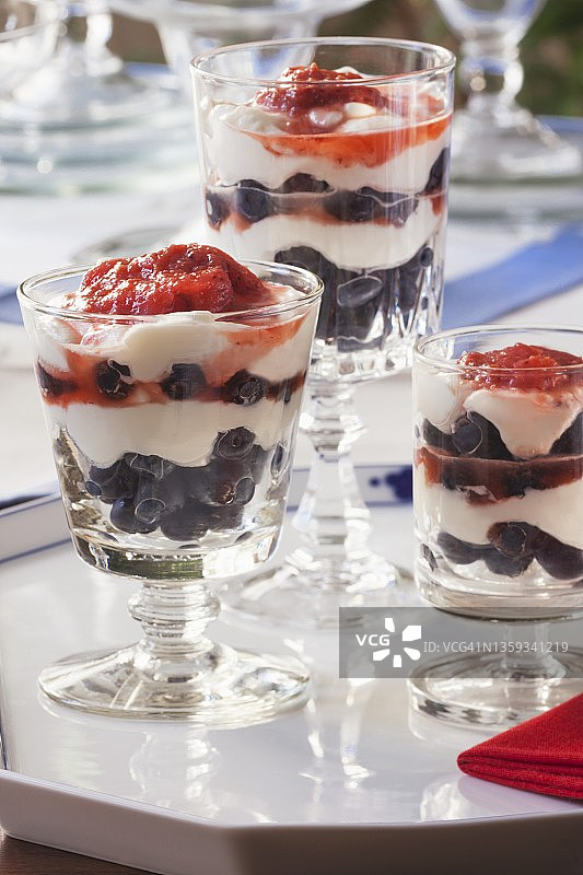 奶油、草莓和蓝莓冻糕(美国)图片素材