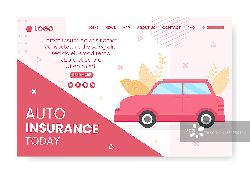 汽车保险登陆页模板平面设计插图编辑广场背景适合社交媒体，贺卡和网络广告图片素材