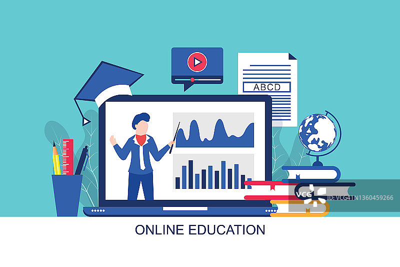 在线教育，E-Learning，远程教育的概念图片素材