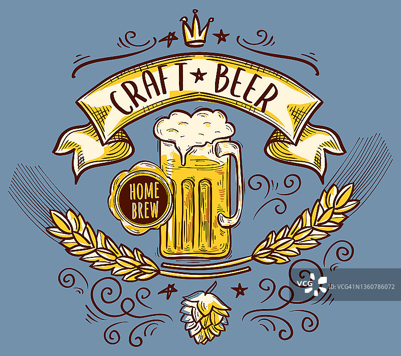 自制精酿啤酒手绘徽标图片素材