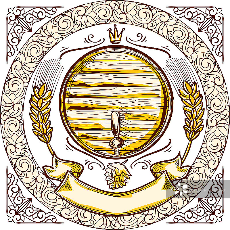 木桶啤酒装饰画的徽章图片素材