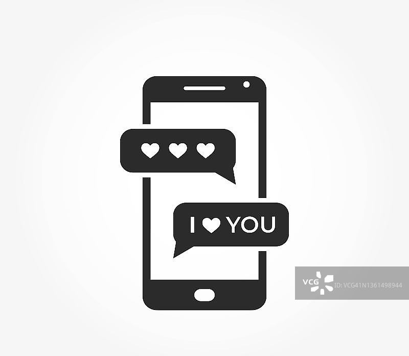 用爱的短信打电话。移动爱情对话图标。情人节是爱情的象征图片素材