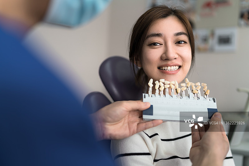 年轻的亚洲女性在牙科诊所美白牙齿图片素材