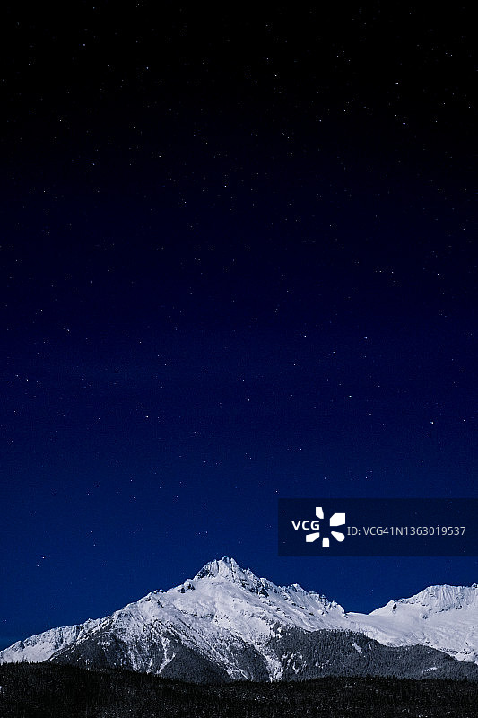 夜晚，积雪覆盖了坦塔罗斯山脉图片素材
