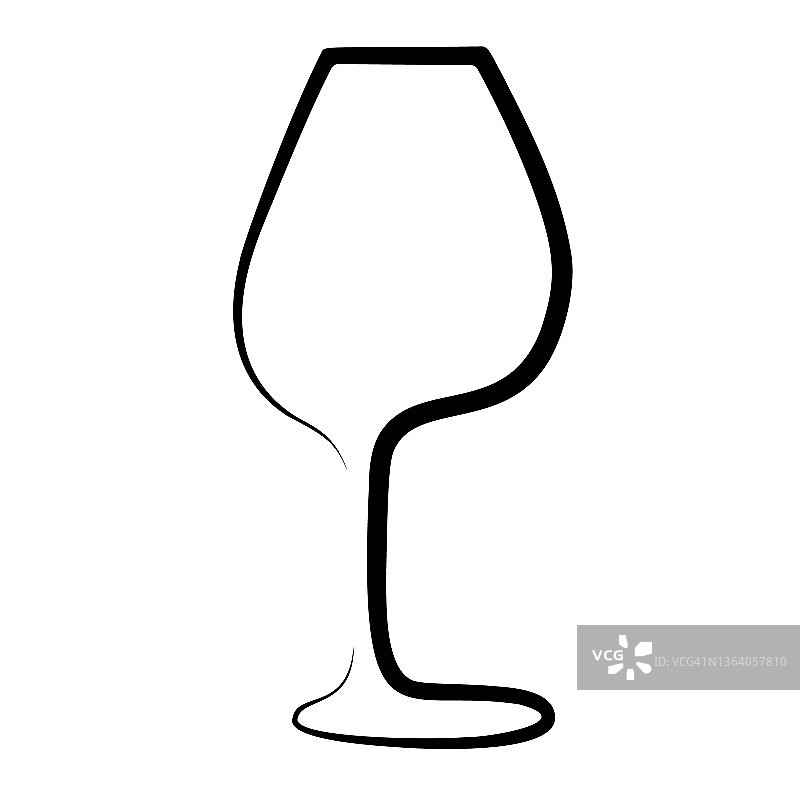 连续的线条画。酒杯。黑色孤立在白色背景上。简单的矢量图图片素材