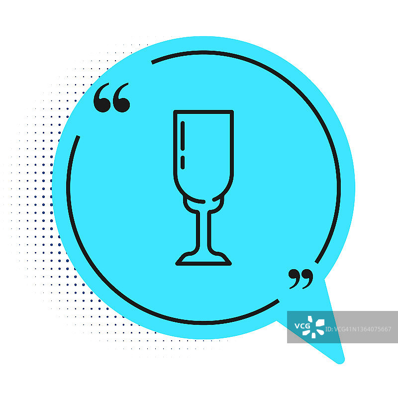 黑线玻璃香槟图标孤立在白色背景上。蓝色的语音泡泡符号。向量图片素材