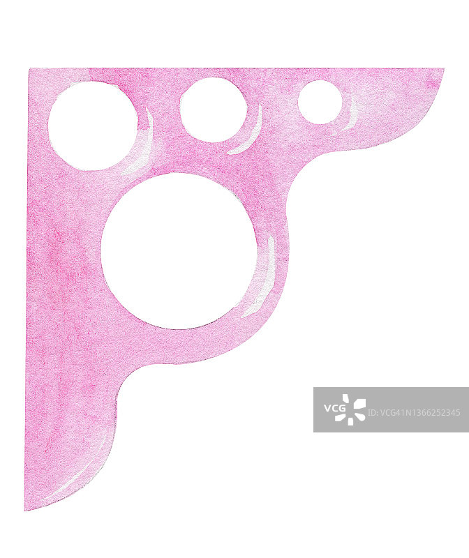 水彩粉红色角尺与圆圈孤立在白色图片素材