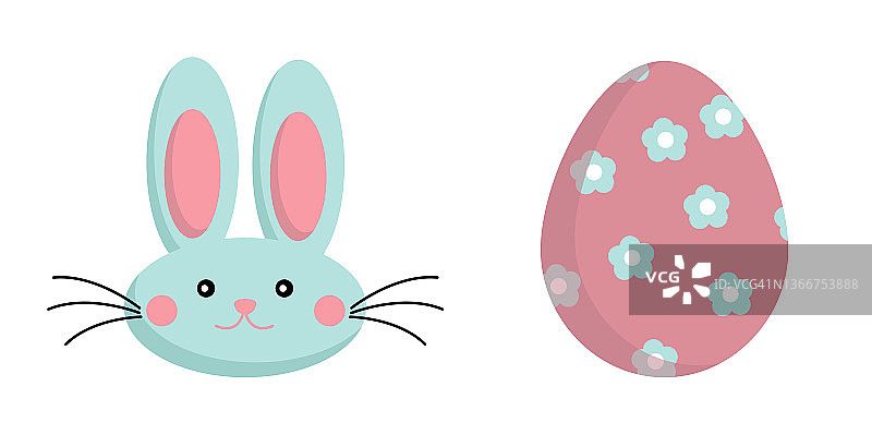 复活节兔子和鸡蛋的矢量插图。复活节元素矢量集合设计。复活节快乐。图片素材