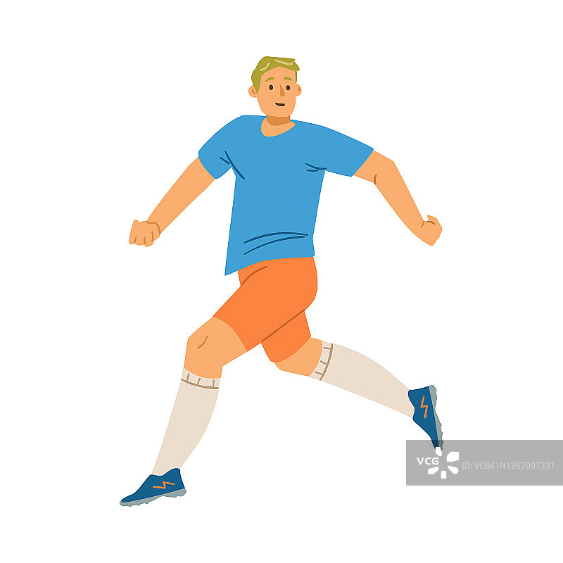 运动员在足球或足球制服跑，平面矢量插图孤立。图片素材